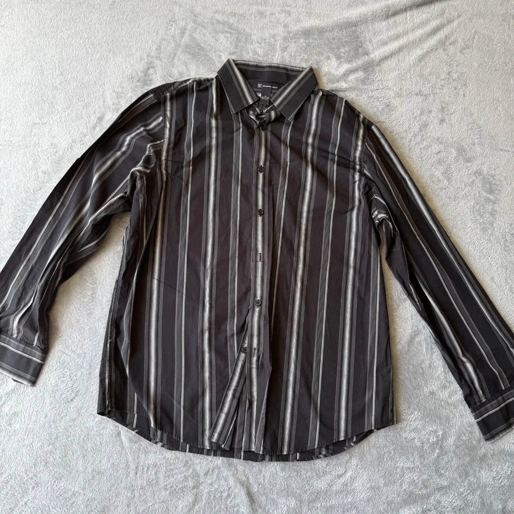 I.N.C International Concepts Shirt Men XL Black Cotton Striped Classic Button-Up - Picture 1 of 9